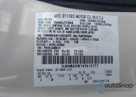 2004 Lincoln Town Car Ultimate из США, поврежденный, VIN 1LNHM83W14Y615777